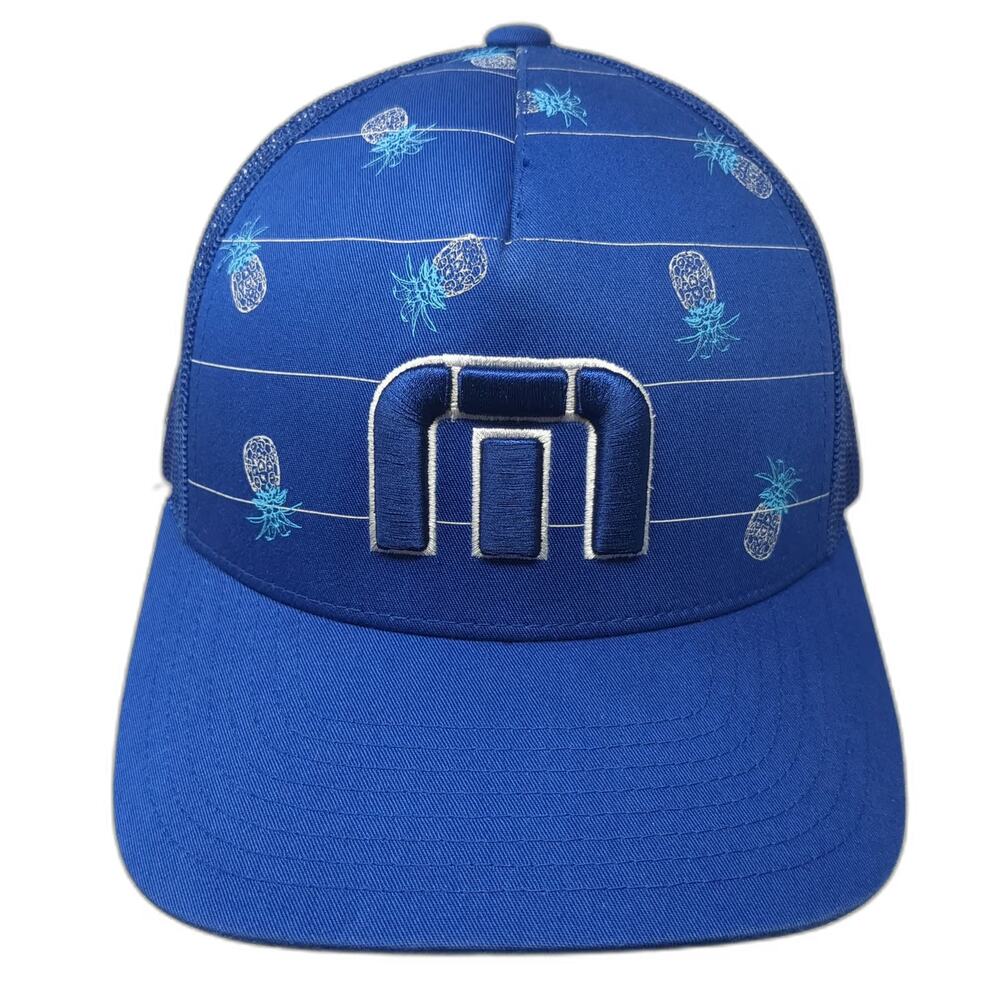 TravisMathew Trucker Hat Blue One Size Pineapple Print Mesh Back Snapback Golf